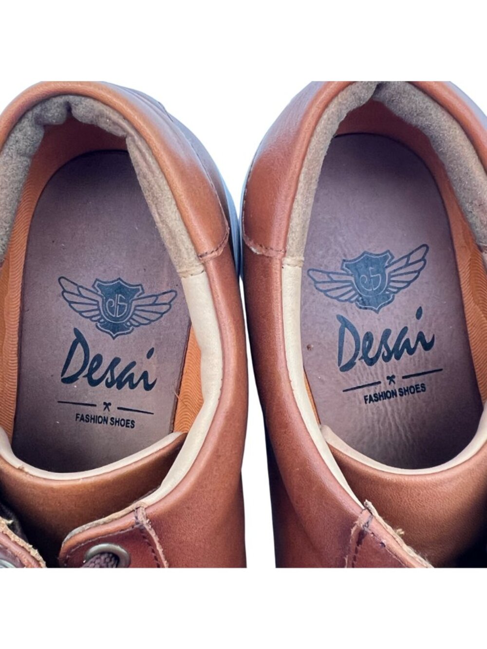 Desai Fashion Shoes Brown Faux Leather Sneakers Mens Size 9 White Rubber Sole - Picture 9 of 11